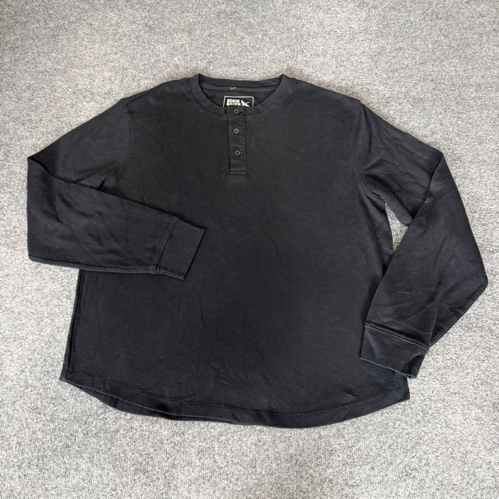 Eddie Bauer Mens XL Black Waffle Knit Long Sleeve Henley Shirt Thermal Pullover